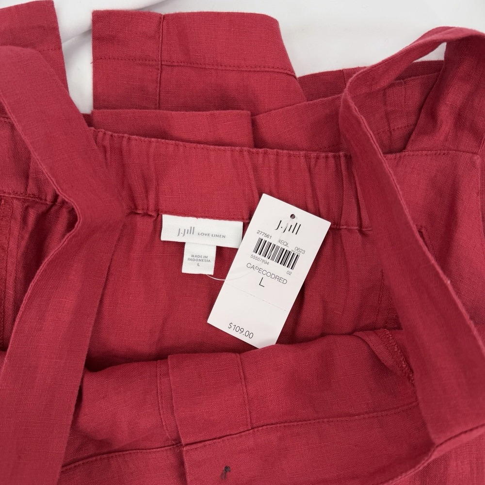 J Jill 100% Linen Red Sz L Button Down Sleeveless Midi Dress‎ Lagenlook Coastal - Picture 6 of 9
